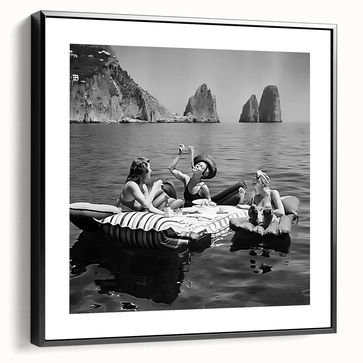 Black and white vintage poster art on framed canvas depicting a bustling city scene, ideal for bedroom wall decor.