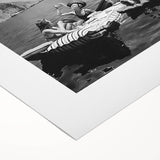 Art deco poster featuring a stylized couple dining, in bold black and red colors on rolled canvas.