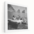 Large canvas print featuring a colorful illustration of diverse people enjoying food, ideal for kitchen wall art.