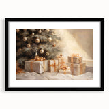 Golden Christmas Wall Art – Festive Tree & Gift Holiday Canvas