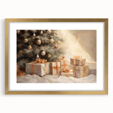 Golden Christmas Wall Art – Festive Tree & Gift Holiday Canvas