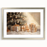 Golden Christmas Wall Art – Festive Tree & Gift Holiday Canvas