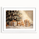 Golden Christmas Wall Art – Festive Tree & Gift Holiday Canvas