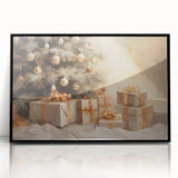 Golden Christmas Wall Art – Festive Tree & Gift Holiday Canvas