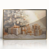 Golden Christmas Wall Art – Festive Tree & Gift Holiday Canvas