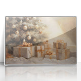 Golden Christmas Wall Art – Festive Tree & Gift Holiday Canvas