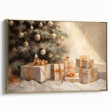 Golden Christmas Wall Art – Festive Tree & Gift Holiday Canvas