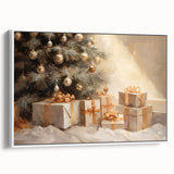 Golden Christmas Wall Art – Festive Tree & Gift Holiday Canvas