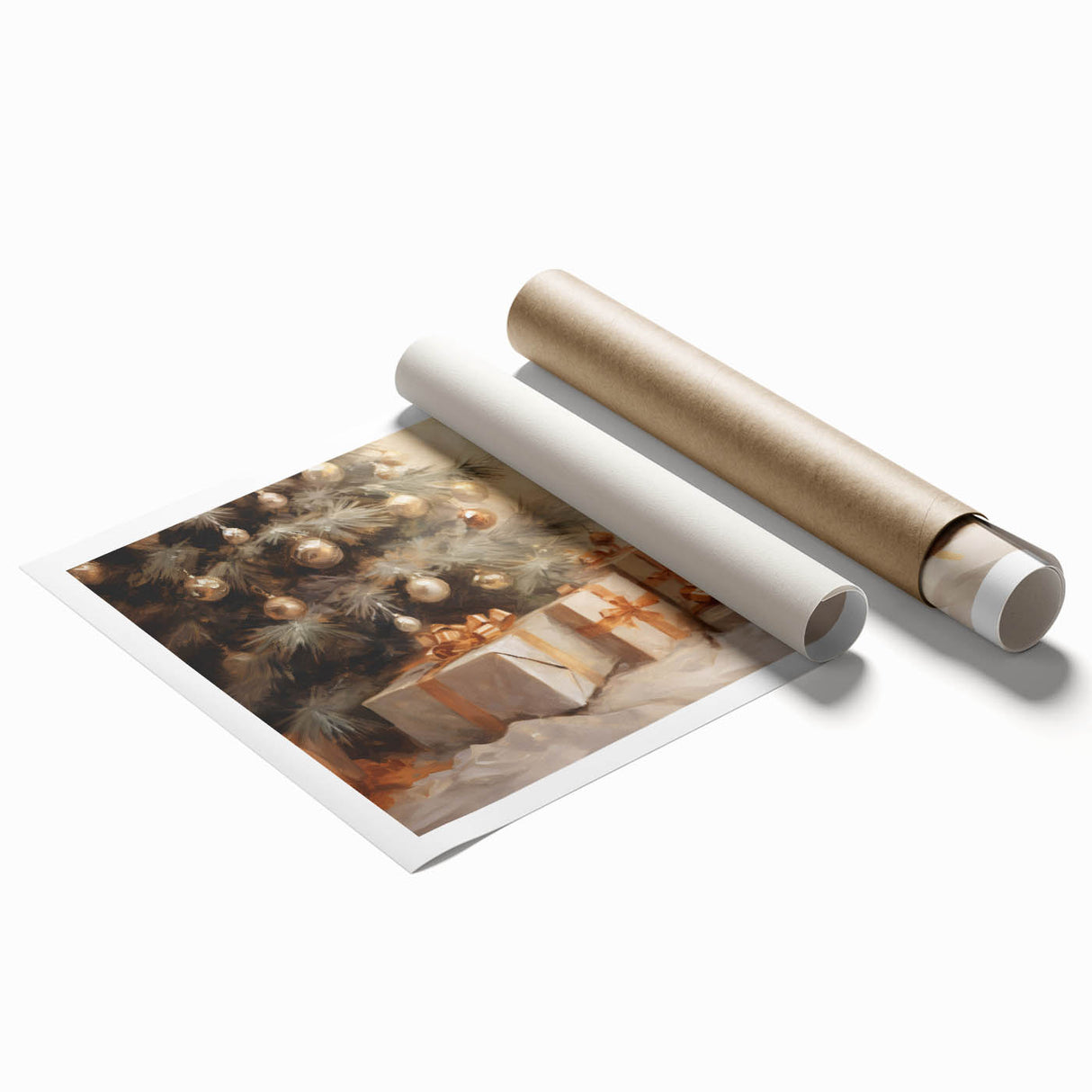 Golden Christmas Wall Art – Festive Tree & Gift Holiday Canvas