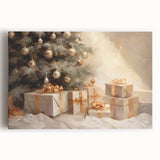 Golden Christmas Wall Art – Festive Tree & Gift Holiday Canvas