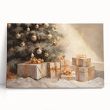 Golden Christmas Wall Art – Festive Tree & Gift Holiday Canvas