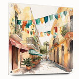 Mexican Fiesta Wall Art - Colorful Street Scene with Papel Picado
