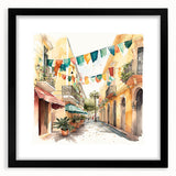 Mexican Fiesta Wall Art - Colorful Street Scene with Papel Picado