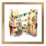 Mexican Fiesta Wall Art - Colorful Street Scene with Papel Picado