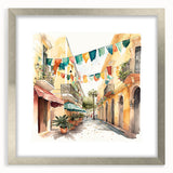 Mexican Fiesta Wall Art - Colorful Street Scene with Papel Picado