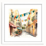 Mexican Fiesta Wall Art - Colorful Street Scene with Papel Picado