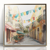 Mexican Fiesta Wall Art - Colorful Street Scene with Papel Picado