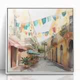 Mexican Fiesta Wall Art - Colorful Street Scene with Papel Picado