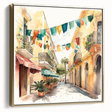 Mexican Fiesta Wall Art - Colorful Street Scene with Papel Picado