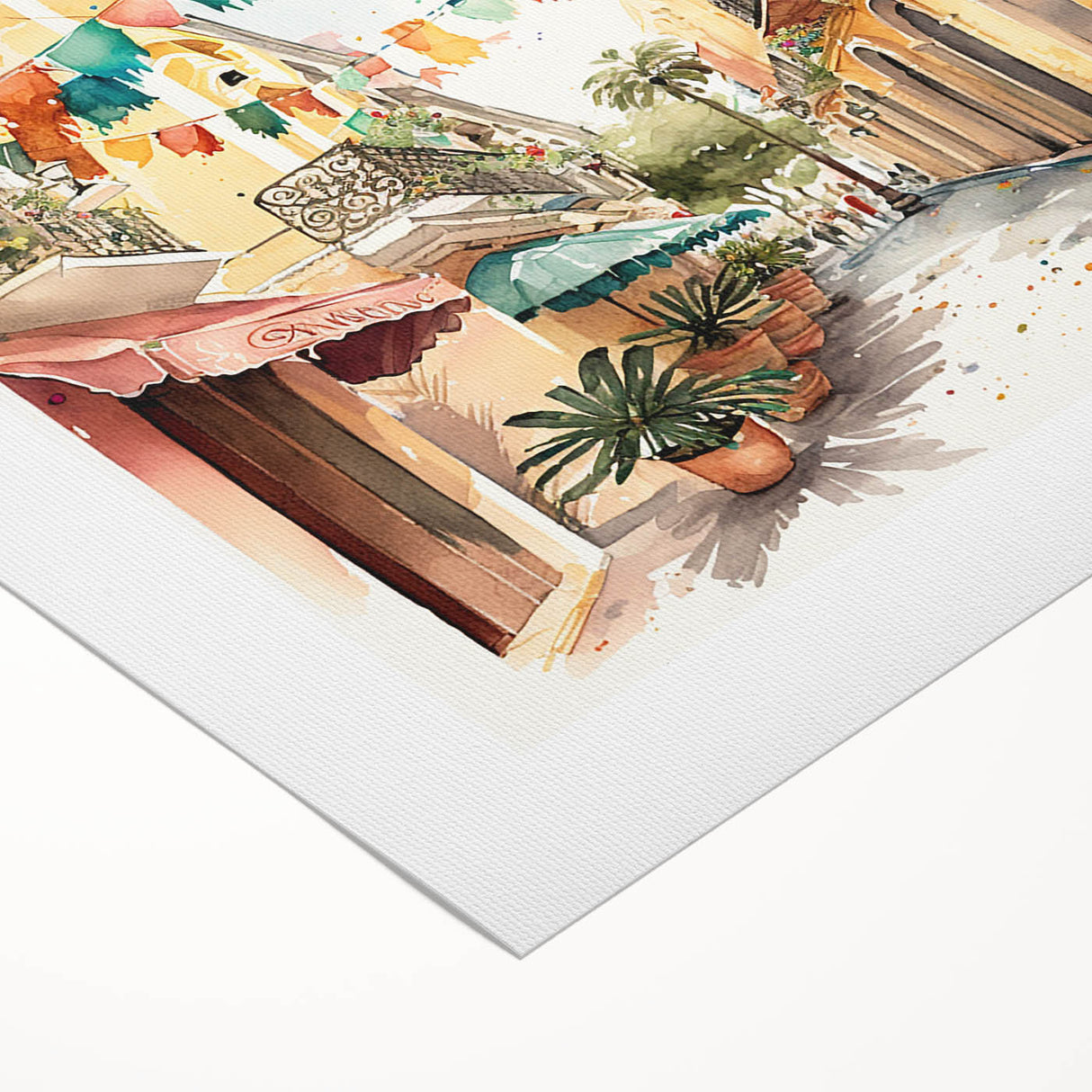 Mexican Fiesta Wall Art - Colorful Street Scene with Papel Picado