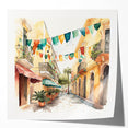 Mexican Fiesta Wall Art - Colorful Street Scene with Papel Picado