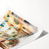 Mexican Fiesta Wall Art - Colorful Street Scene with Papel Picado