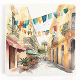 Mexican Fiesta Wall Art - Colorful Street Scene with Papel Picado