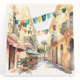 Mexican Fiesta Wall Art - Colorful Street Scene with Papel Picado