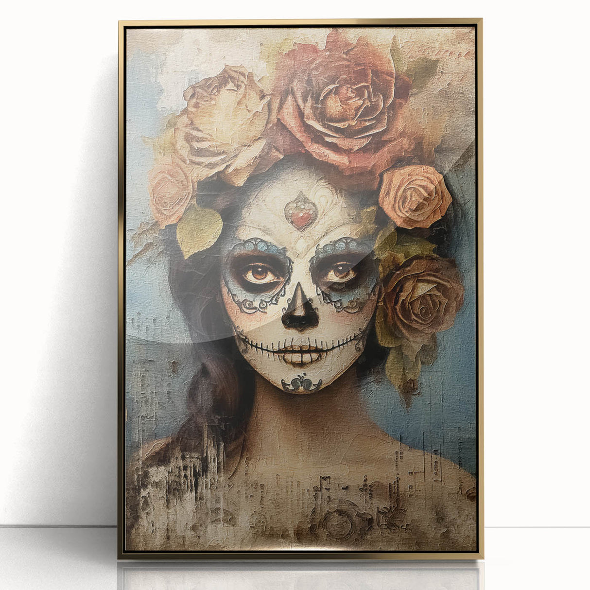 Romantic Sugar Skull Woman – Día de los Muertos Wall Art