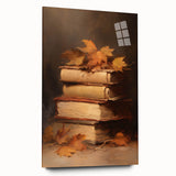 Vintage Fall Wall Art - Rustic Books & Autumn Leaves Canvas