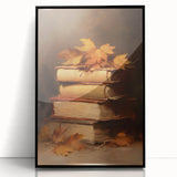 Vintage Fall Wall Art - Rustic Books & Autumn Leaves Canvas