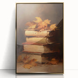 Vintage Fall Wall Art - Rustic Books & Autumn Leaves Canvas
