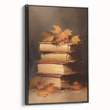 Vintage Fall Wall Art - Rustic Books & Autumn Leaves Canvas
