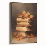 Vintage Fall Wall Art - Rustic Books & Autumn Leaves Canvas