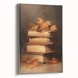 Vintage Fall Wall Art - Rustic Books & Autumn Leaves Canvas
