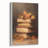 Vintage Fall Wall Art - Rustic Books & Autumn Leaves Canvas