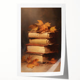 Vintage Fall Wall Art - Rustic Books & Autumn Leaves Canvas