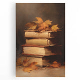 Vintage Fall Wall Art - Rustic Books & Autumn Leaves Canvas