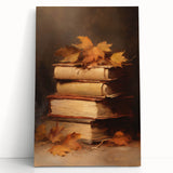 Vintage Fall Wall Art - Rustic Books & Autumn Leaves Canvas