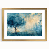 Elegant gold landscape frame with a white mat, showcasing a vibrant artwork, ideal for enhancing home decor. Perfect for living rooms or galleries.