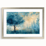 Silver landscape frame with a white mat, showcasing a modern art print, set against a clean background, perfect for home decor or gallery displays.