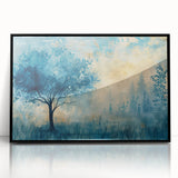 Framed black acrylic landscape artwork showcasing a serene mountain view, perfect for modern home decor. The sleek design enhances any living space.