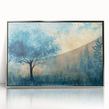 Framed acrylic wall art featuring a vibrant landscape design with silver accents, elegantly displayed in a modern setting, perfect for enhancing home decor.