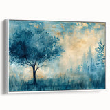 Framed landscape canvas art showcasing a serene nature scene with vibrant colors, displayed from a side view against a neutral background, ideal for home decor.