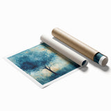 Rolled landscape canvas print showcasing vibrant abstract art, elegantly packaged in a protective cardboard tube, ideal for modern home decor and art enthusiasts.