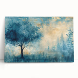 Stretched canvas art displaying a vibrant African landscape design, leaning against a wall, showcasing rich colors and intricate details, ideal for modern home decor.