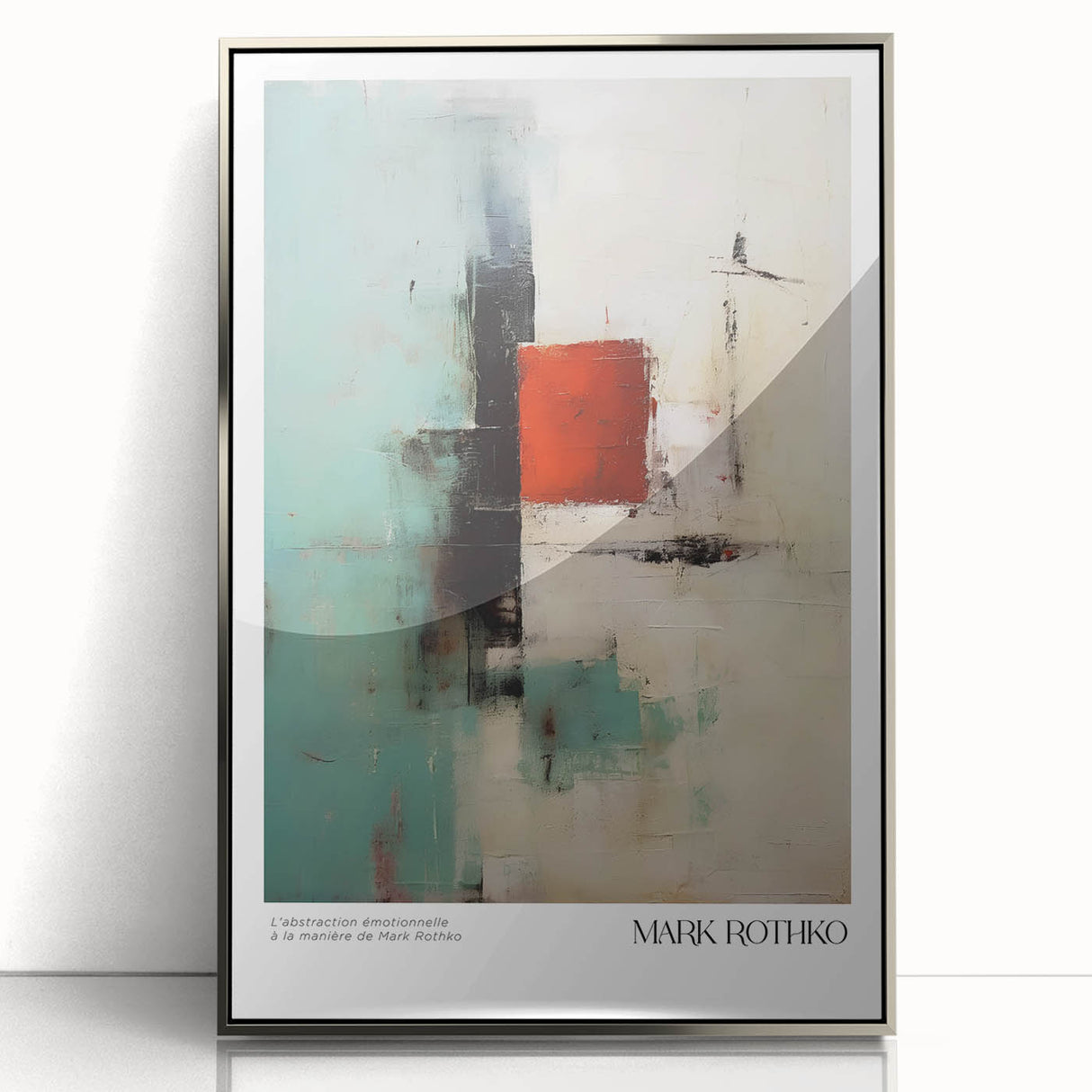 Mid-century modernist art by Mark Rothko, featuring abstract blocks in red and orange on acrylic print.