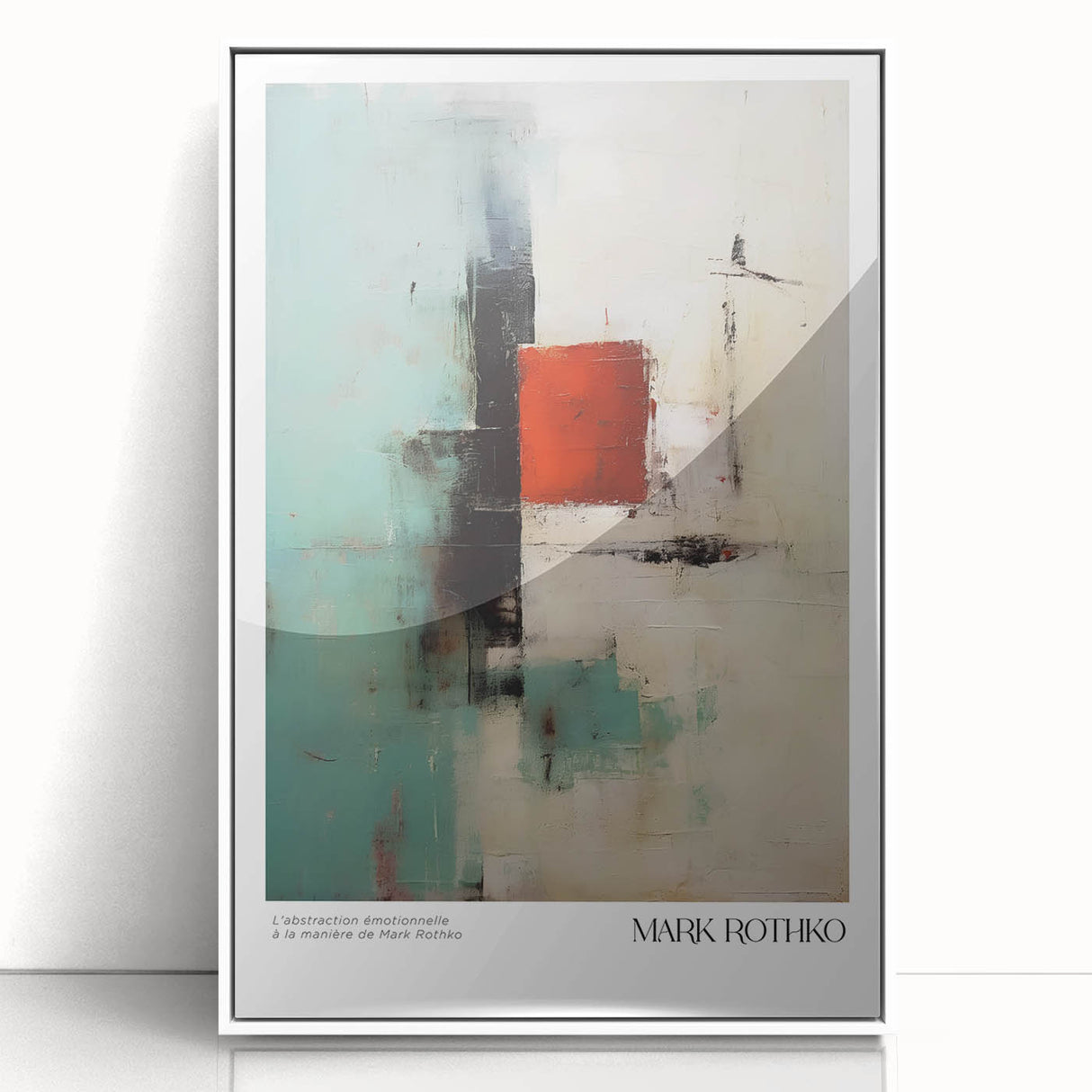 Modern art wall decor featuring a Rothko-inspired abstract design in vibrant red and orange tones on a framed acrylic panel.
