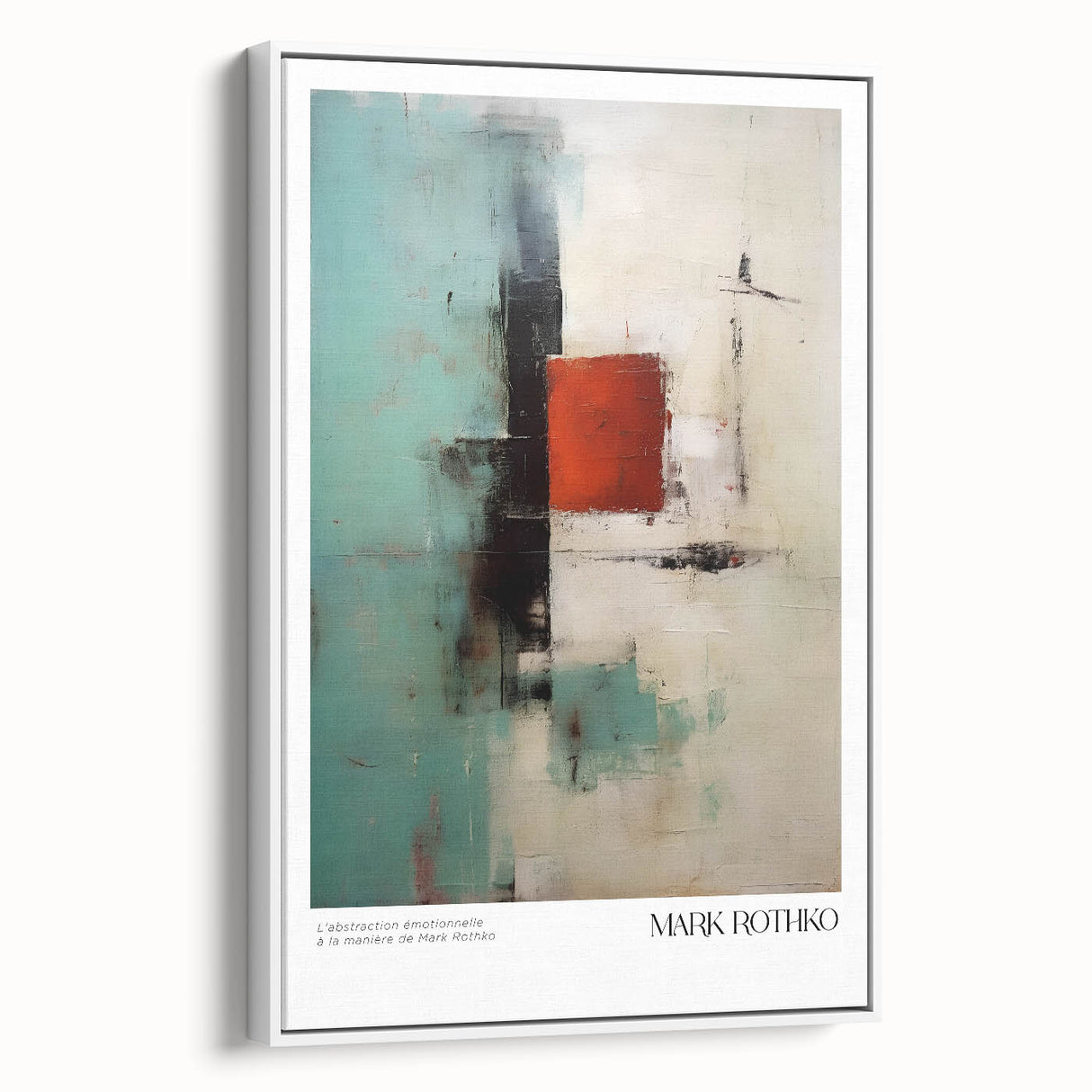 Vintage poster art featuring a large, colorful abstract design on a framed canvas, ideal for living room decor.