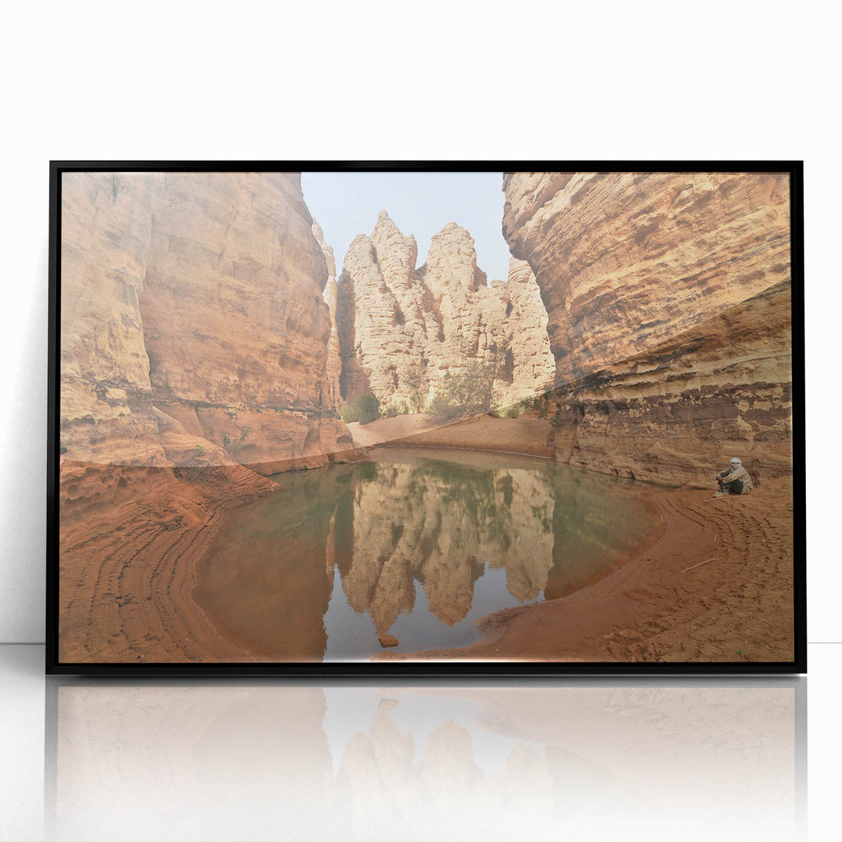 Large abstract wall art depicting an Algerian landscape in muted earth tones on a framed acrylic.